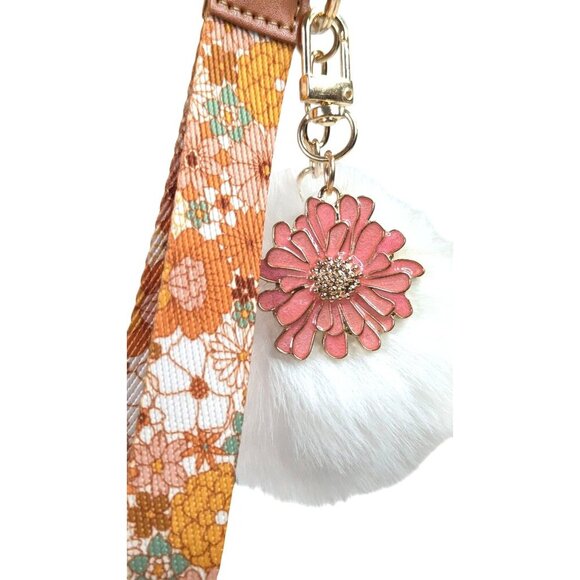 Retro flower power purse charm trio combo keychain pompom wrist strap lanyard - Picture 2 of 4
